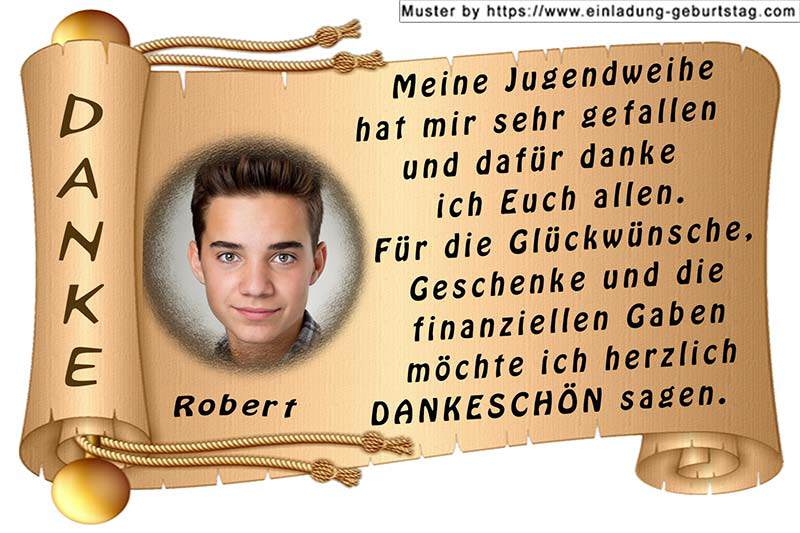 Die Danksagungskarte zur Jugendweihe mit dem Text auf einer Holztafel