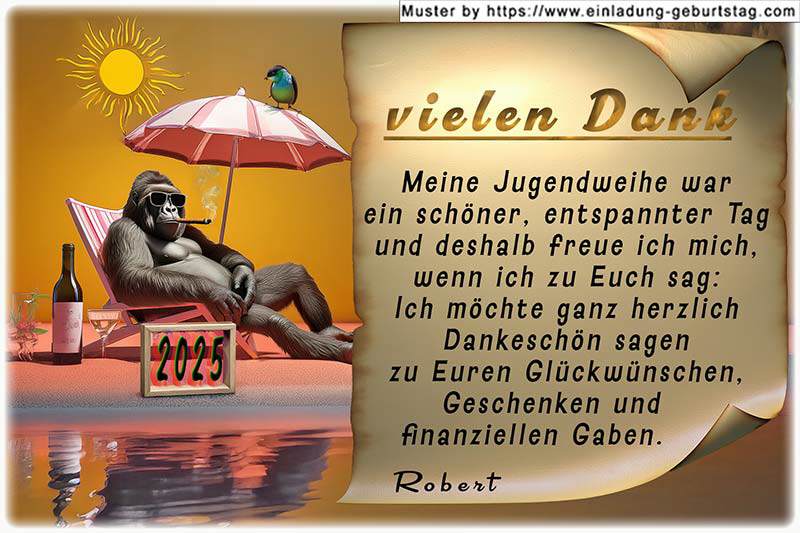 Die Danksagungskarte zur Jugendweihe mit deinem Foto zwischen 2 Textfeldern