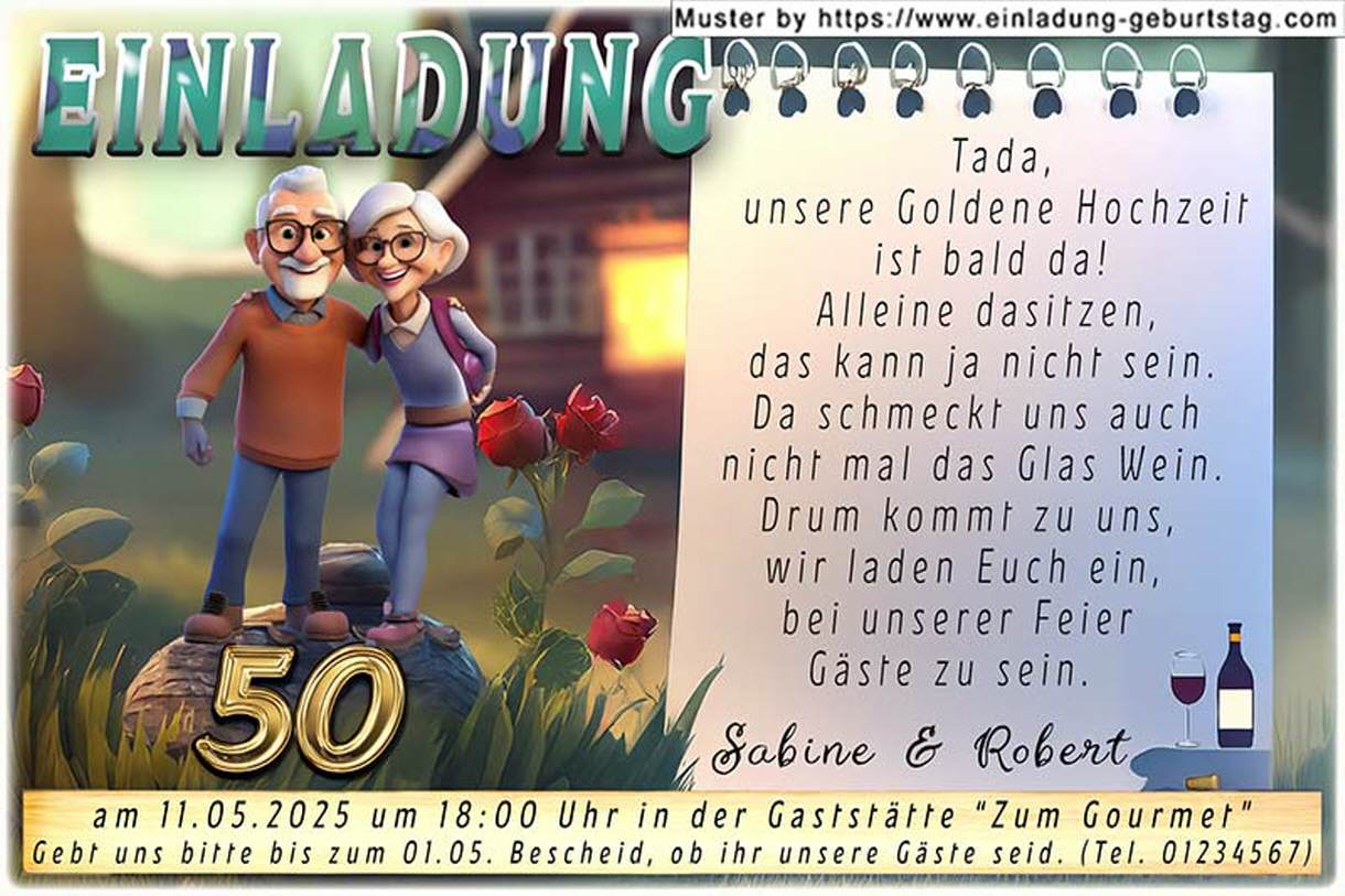 Die lustige Einladung zur Goldenen Hochzeit mit den Ehetipps