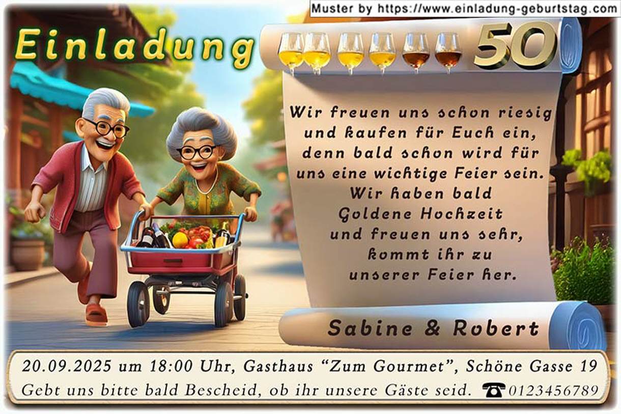 lustige Einladung Goldene Hochzeit das Fahrrad