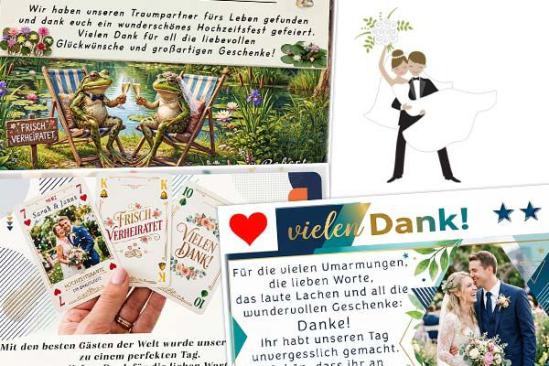 Dankeskarten zur Hochzeit, originell, lustig oder mit Ihrem Foto