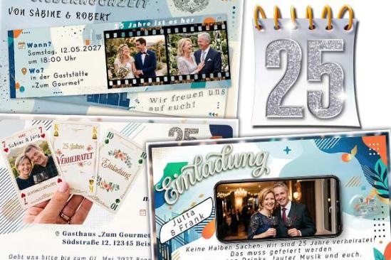 Einladungskarten zur Silberhochzeit mit Ihrem Foto und frei gestaltbarem Einladungstext