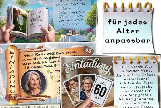 Einladungskarten zum Geburtstag mit Ihrem Foto, Ihr eigener Text für jedes Alter