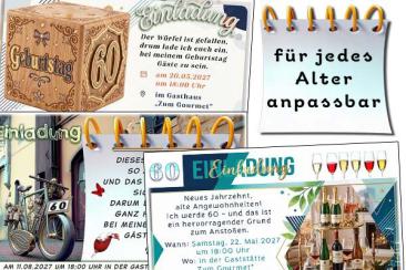 Originelle Einladungskarten für Ihren Geburtstag mit Ihrem Alter und Text.
