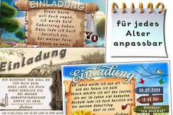 originelle Einladungskarten für Ihre Geburtstagsfeier mit Ihrem eigenen Text und Alter