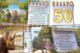 lustige Einladungen zur Goldenen Hochzeit mit witzigen Bildern und dem passenden Text