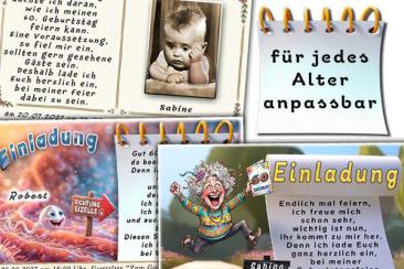 lustige Einladungskarten zum Geburtstag mit witzigen Bildern und dem dazu passenden Text
