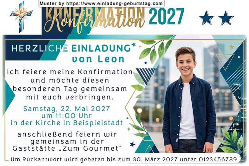 Die Einladung zur Konfirmation mit Foto auf einer Einladungskarte im modernen Design