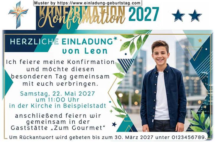 Die Einladung zur Konfirmation mit Foto auf einer Einladungskarte im modernen Design