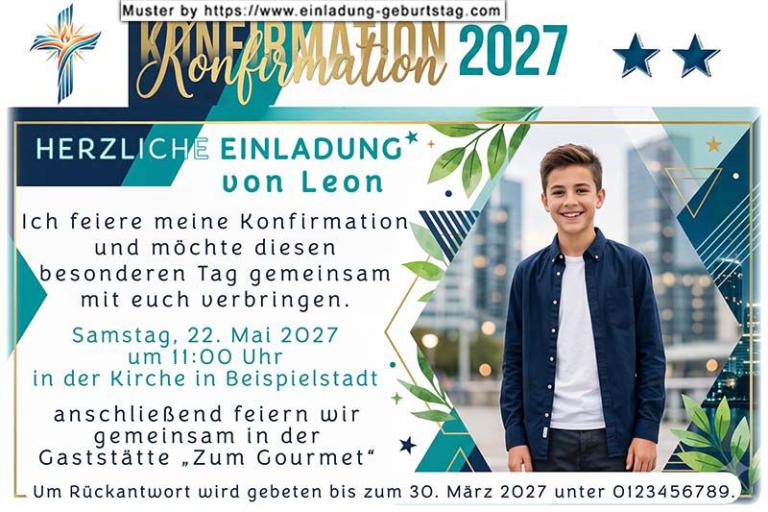 Die Einladung zur Konfirmation mit Foto auf einer Einladungskarte im modernen Design