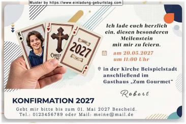 Die Einladung zur Konfirmation mit deinem Foto auf einer von 3 Konfirmations Spielkarten