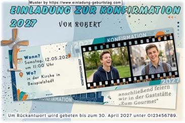 Die Einladung zur Konfirmation mit 2 deiner Fotos in einem Filmstreifen