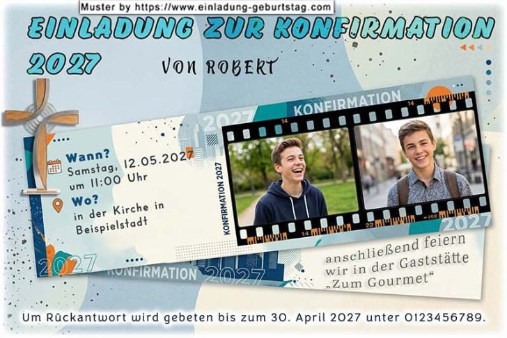 Die Einladung zur Konfirmation mit 2 deiner Fotos in einem Filmstreifen