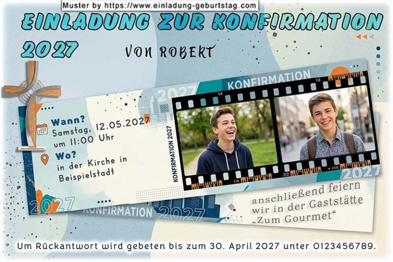 Die Einladung zur Konfirmation mit 2 deiner Fotos in einem Filmstreifen