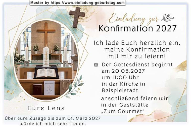 Die originelle Einladung zur Konfirmation mit dem ovalen Bild von einem Kreuz