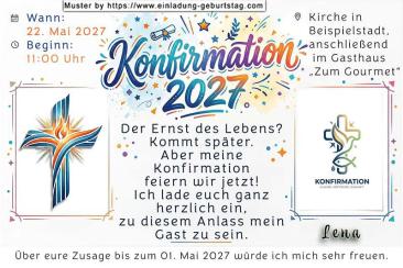 Die originelle Einladung zur Konfirmation mit der lockeren, farbigen Überschrift