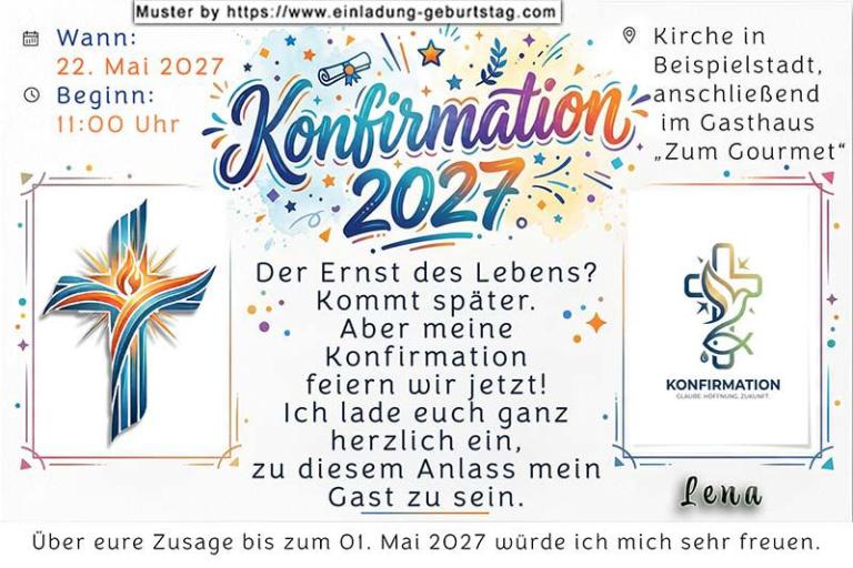 Die originelle Einladung zur Konfirmation mit der lockeren, farbigen Überschrift