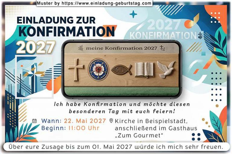 Die originelle Einladung zur Konfirmation mit den Symbolen im Display eines Handys