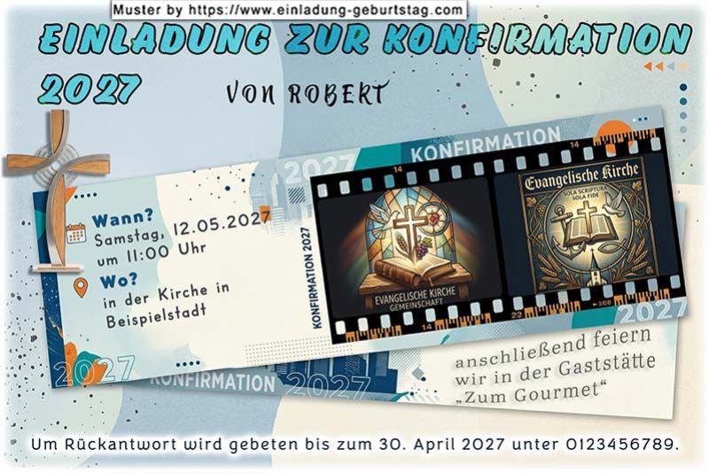 Die originelle Einladung zur Konfirmation mit den 2 Bildern auf einem Filmstreifen