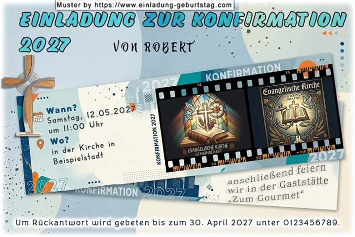 Die originelle Einladung zur Konfirmation mit den 2 Bildern auf einem Filmstreifen