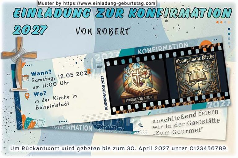 Die originelle Einladung zur Konfirmation mit den 2 Bildern auf einem Filmstreifen
