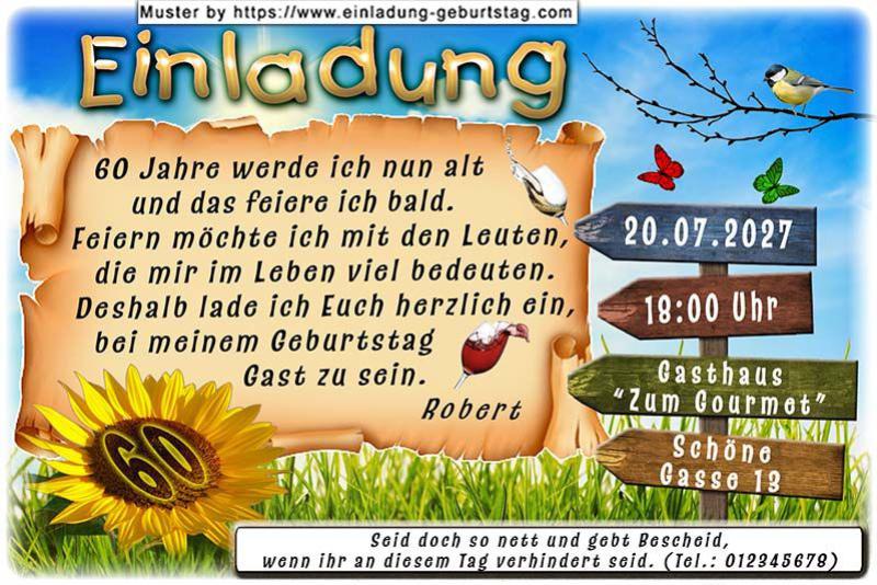 Die originelle Einladung zum Geburtstag mit dem Wegweiser und der Sonnenblume, auf der sich Ihr Alter befindet