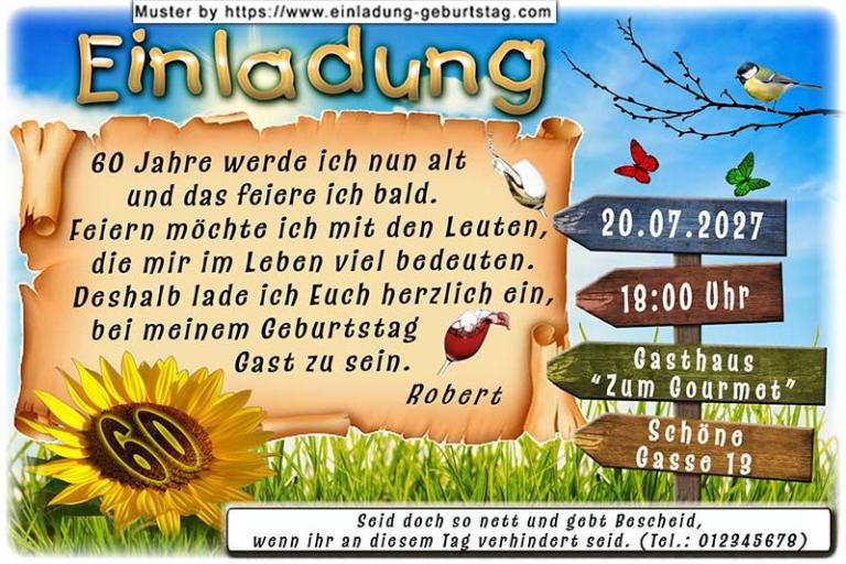 Die originelle Einladung zum Geburtstag - Ihr Alter wird in eine Sonnenblume vor einem hellblauen Himmel eingesetzt.