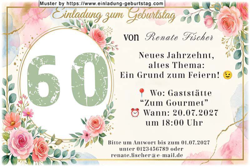 Die originelle Einladung zum Geburtstag mit Ihrem Alter floral umrahmt