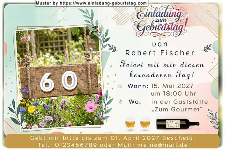 Die originelle Einladung zum Geburtstag - Auf einem von tropischen Blumen umranken Schild der Satz: Ich freue mich auf Euch.