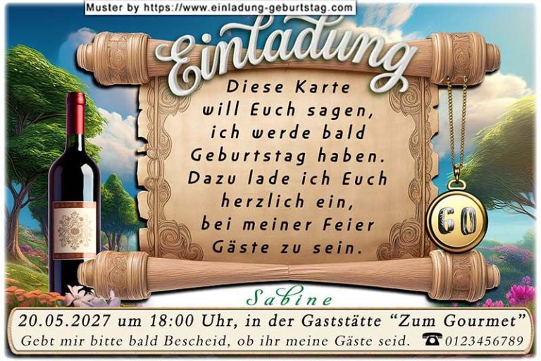 Die originelle Einladung zum Geburtstag - Ein dezent beleuchteter Weinkeller mit einem großen Weinfass und Ihrem Alter an der Wand.