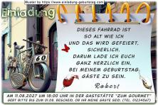 Die originelle Einladung zum Geburtstag mit dem alten Fahrrad, auf dessen Schutzblech vorn sich Ihr Alter befindet