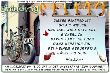 Die originelle Einladung zum Geburtstag mit dem alten Fahrrad, auf dessen Schutzblech vorn sich Ihr Alter befindet