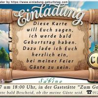 Die originelle Einladung zum Geburtstag mit der Schriftrolle, an der eine Münze mit Ihrem Alter hängt