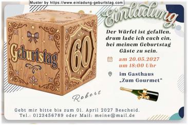 Die originelle Einladung zum Geburtstag mit dem Würfel, an dessen Seite sich Ihr Alter befindet