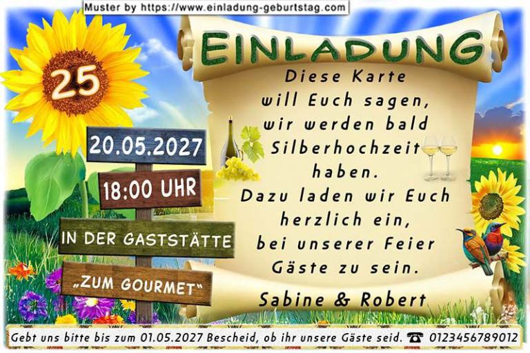 originelle Einladung zur Silberhochzeit - die Sonnenblume und der Wegweiser