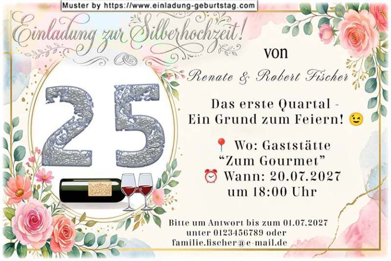 originelle Einladung zur Silberhochzeit - das romantische Bild vor einem Sonnenuntergang