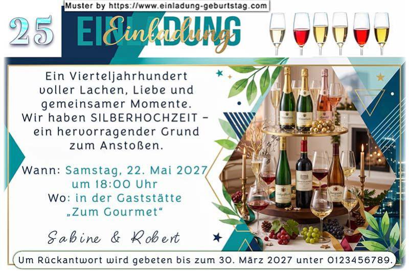 Die originelle Einladung zur Silberhochzeit mit dem Getränkearrangement für Ihre Gäste