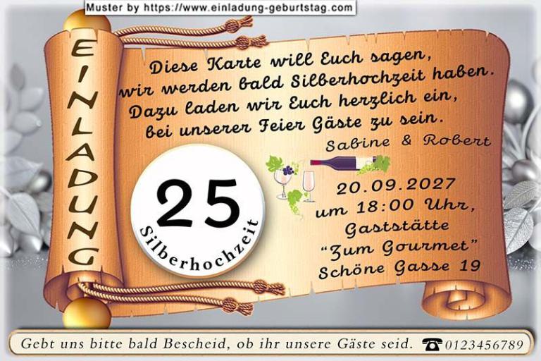 originelle Einladung zur Silberhochzeit - die goldene Schriftrolle