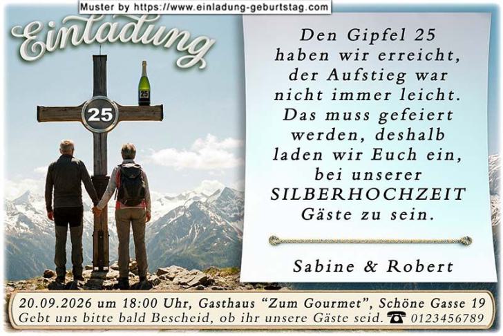 originelle Einladung zur Silberhochzeit - das Paar vor dem Gipfelkreuz 25
