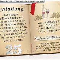 Die originelle Einladung zur Silberhochzeit mit Ihrem Text auf 2 Seiten eines aufgeschlagenen Buches