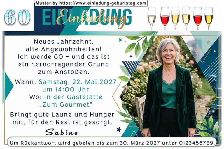 Die Einladung zum Geburtstag mit Ihrem Foto - der originelle Wegweiser in der Blumenwiese. Oben befindet sich Ihr Alter, in der Mitte ein Foto von Ihnen und unten Ihr Name.