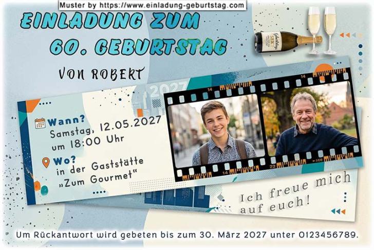 Die Einladung zum Geburtstag mit 2 Ihrer Fotos auf einem Filmstreifen.
