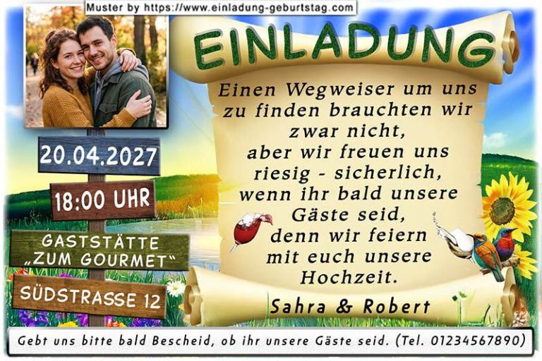 Die Hochzeitseinladung mit Ihrem Foto auf der Seite eines aufgeschlagenen Buches