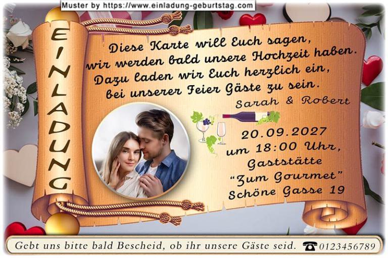Die Hochzeitseinladung mit Ihrem Foto in Sepia vor einem mediterranen Hintergrund