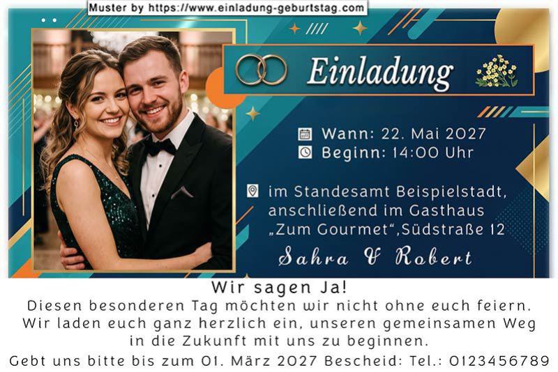 Die Einladung zur Hochzeit mit Ihrem Foto im Großformat und einer Goldkontur