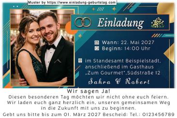 Die Einladung zur Hochzeit mit Ihrem Foto im Großformat und einer Goldkontur