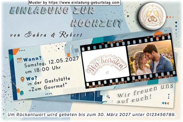 Die Hochzeitseinladung mit Ihrem Foto im Waggon eines lustigen Sonderzuges zu Ihrer Feier