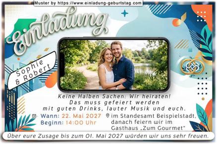 Die Einladung zur Hochzeit mit Ihrem Foto im Display eines Handys