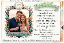 Die Einladung zur Hochzeit mit Ihrem Foto, das in einen modernen Rahmen eingesetzt wird