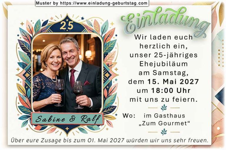 Die Einladung zur Silberhochzeit mit Ihrem Foto auf einer Schriftrolle